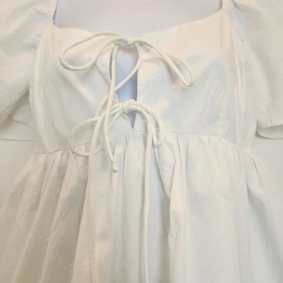Abercrombie & Fitch White Puff Sleeve Tie  Babydoll Dress S Cottagecore Fairy - Picture 4 of 10